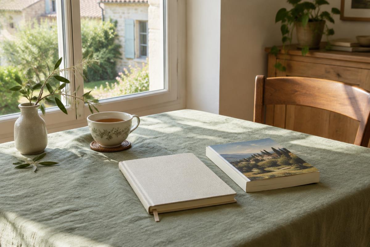 Un livre et une tasse près de la fenêtre